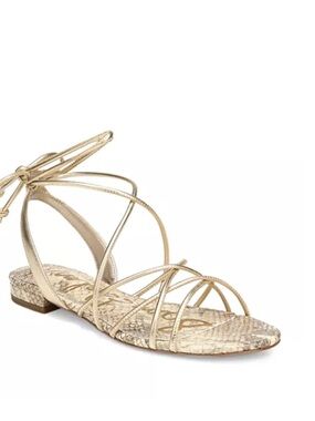 Sam Edelman new Tihana Strappy Metallic Gold Lace-Up Flat Sandal 7.5